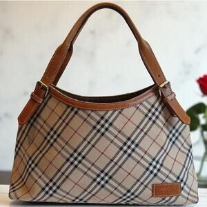 BURBERRY Blue Label Nova Check Handbag/Tote Canvas Beige Auth 0111081